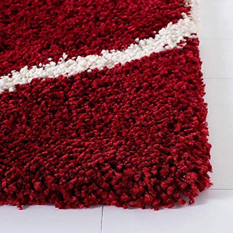 Image of F R Creation Hand Woven Shaggy Carpet Plus Rug for Living Room, Bedroom and Polyester Anti Slip Fluffy Fur Rug Shaggy Carpet & Modern Runner, Lobby Carpet (Size 2X5 Feet) Red mandir