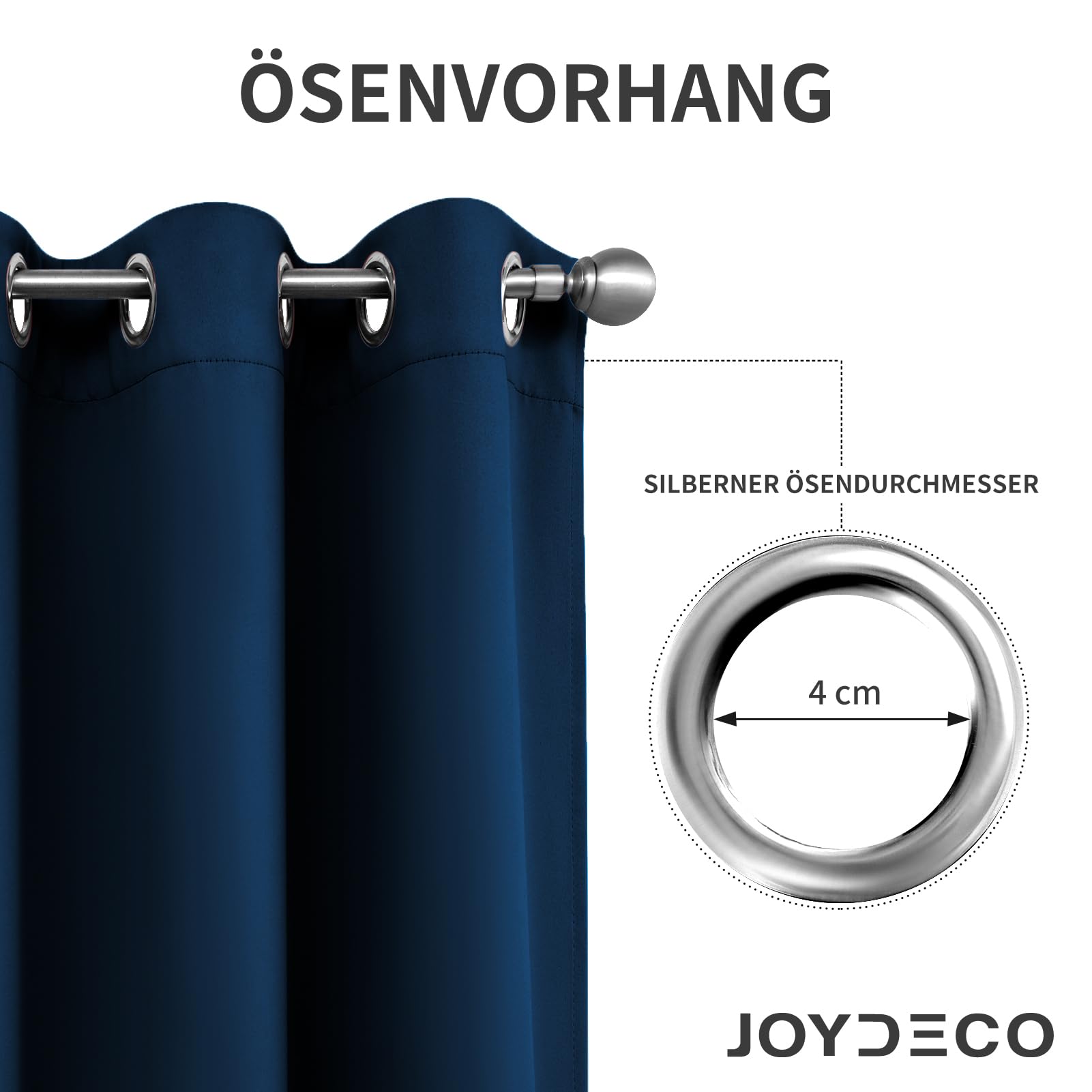 Joydeco Verdunkelungsvorhänge Marineblau mit Ösen 2er Set H 158 x B 106 cm – Bild 4