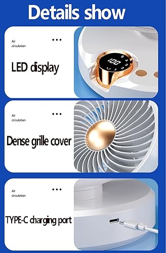 Miniatura 8 de Ventilador de circulación de aire, ventilador de escritorio de rejilla grande de 8 pulgadas, ventilador personal USB, batería de 30000 mAh,