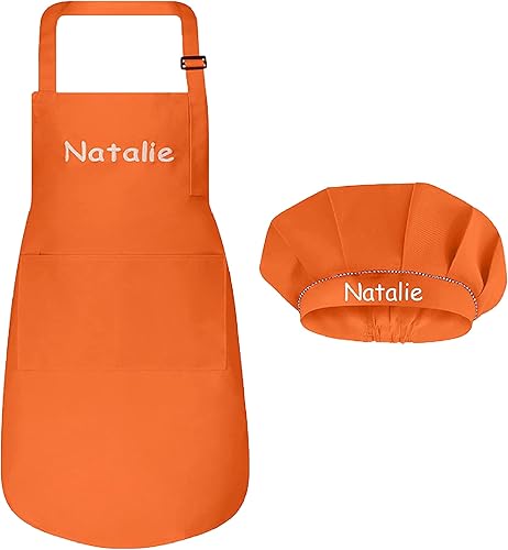 Juego de delantal personalizado y sombrero de chef para niños, bonito disfraz de chef para niños, delantales con bolsillos para cocinar, pintar y