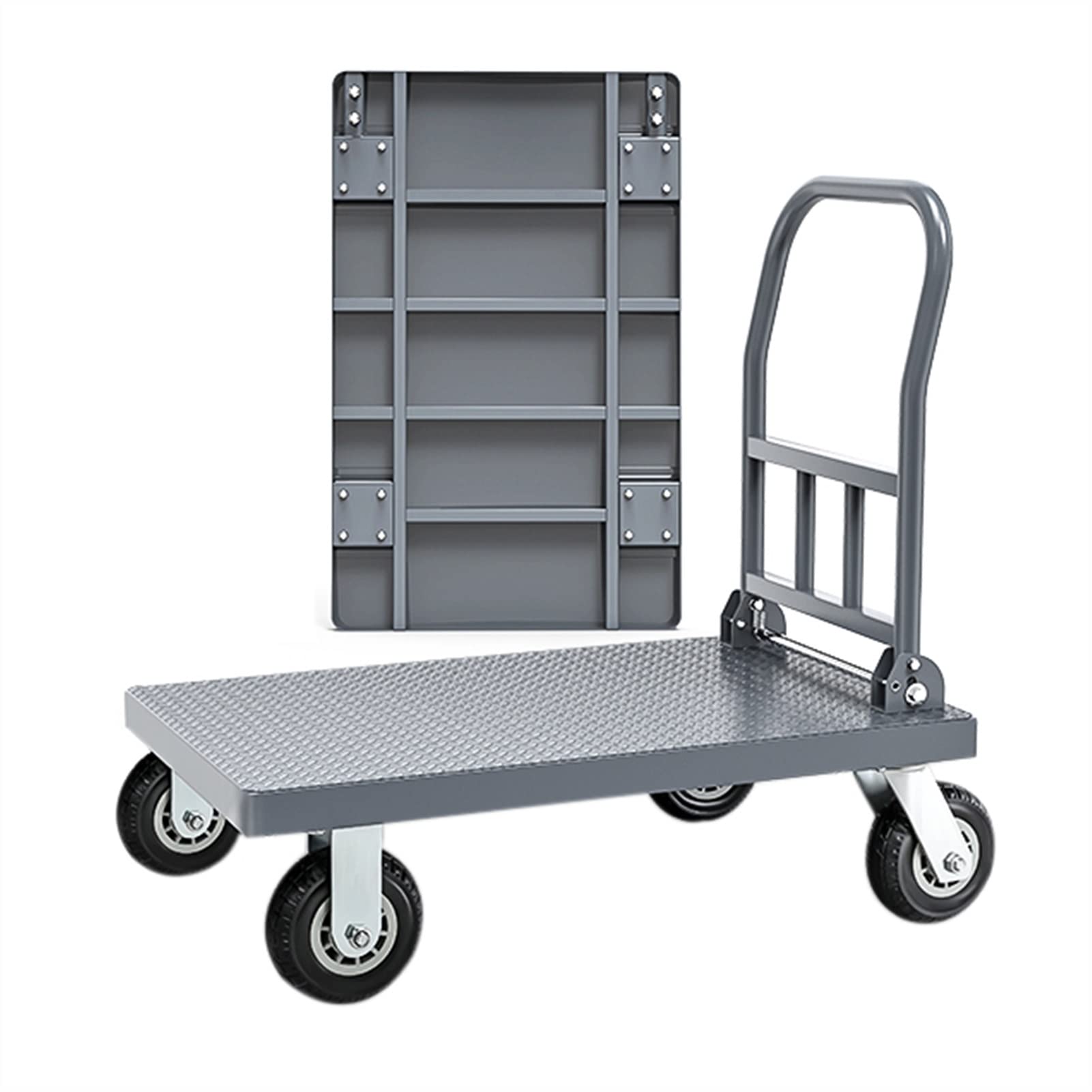 KFGISD, Hand cart with Folding Steel Platform,Push cart Foldable Heavy Duty, Non-Slip Surface, Maximum Load 600 kg with 4 Wheels,Hand Trolleys(90 * 60 * 91cm(A))