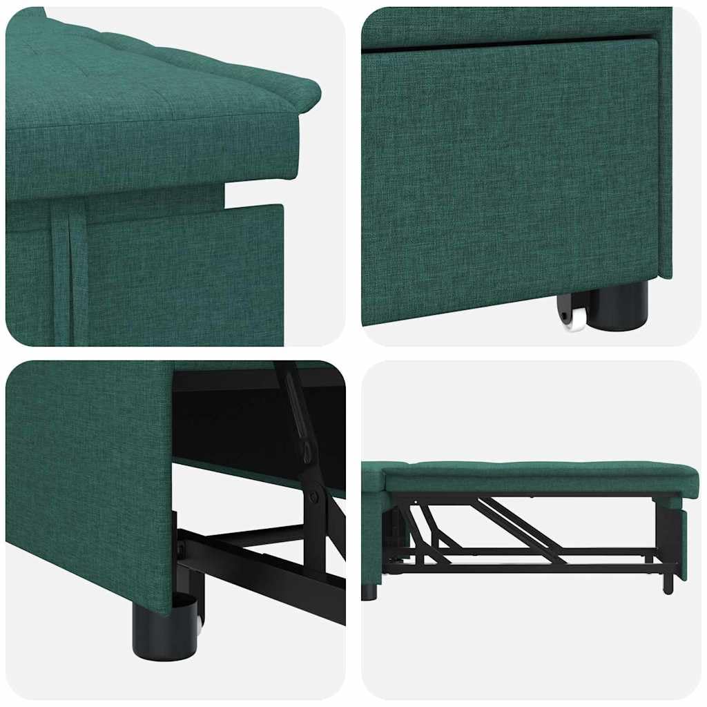 Canapé-lit extensible vert foncé 194 x 50 x 82 cm en tissu avec fonction couchage pour salon et chambre d'amis, design moderne, surface de couchage confortable, matériau robuste, polyvalent