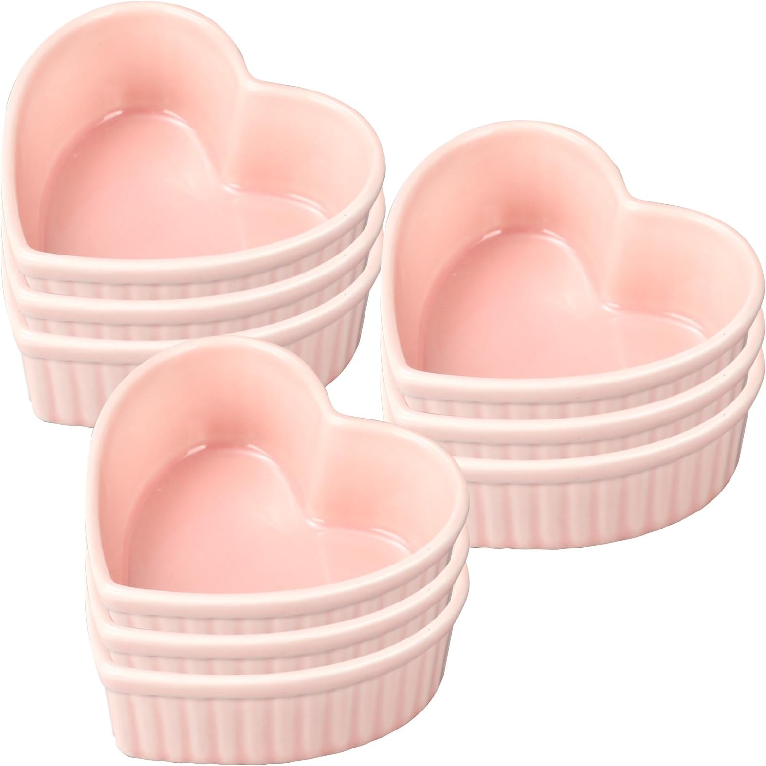 9 Pcs Valentine's Day Heart Shaped Ramekins Ceramic Ramekins 6 Oz Oven Safe Creme Brulee Dishes Small Baking Ramekin Bowls for Kitchen Party Snack Serving Dip Sauce Condiments (Pink)
