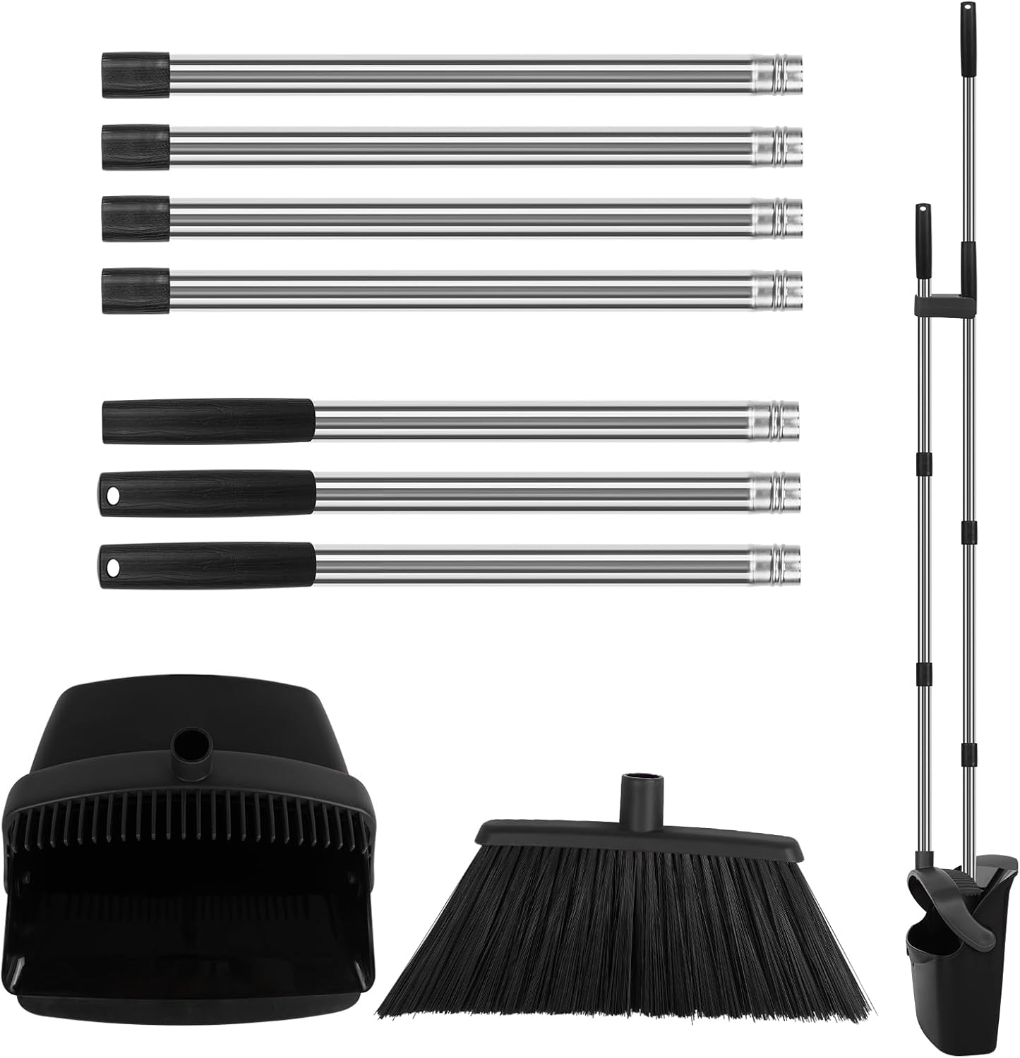 Upgraded Broom and Dustpan Set, 55" Long Handle Black Large Broom with Dustpan Combo Set，Self Cleaning Dustpan for Lobby Kitchen Office Restaurant - Image 9