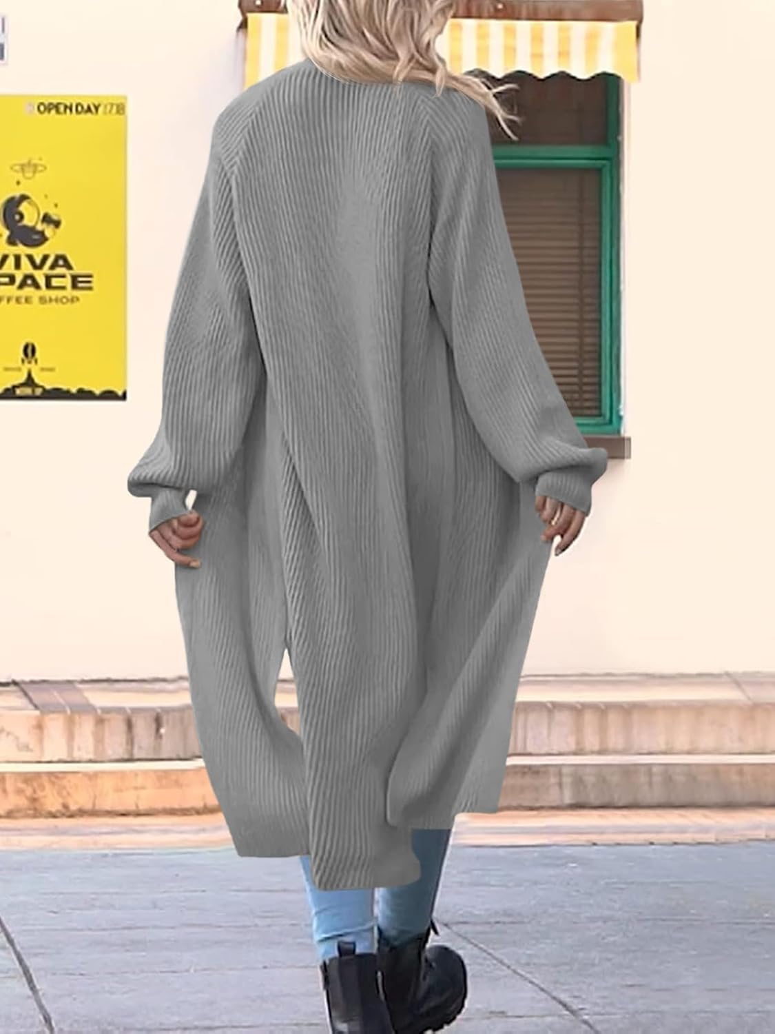 Women's Oversized Long Cardigan Sweaters Long Sleeve Split Open Front Drape Knit Duster Coat - Image 4