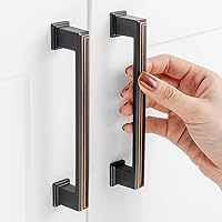 Vista 10 de Paquete de 10 tiradores para gabinete con agujero central de 3-3/4 pulgadas (96mm), tiradores de gabinete negro mate, manijas de cocina negras