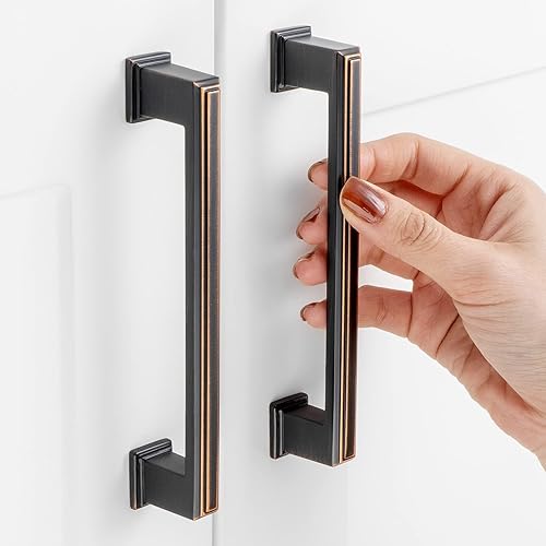 ASKANO - Paquete de 10 tiradores para gabinete con agujero central de 5 pulgadas (127mm) de bronce aceitado, tiradores para gabinetes cepillados en