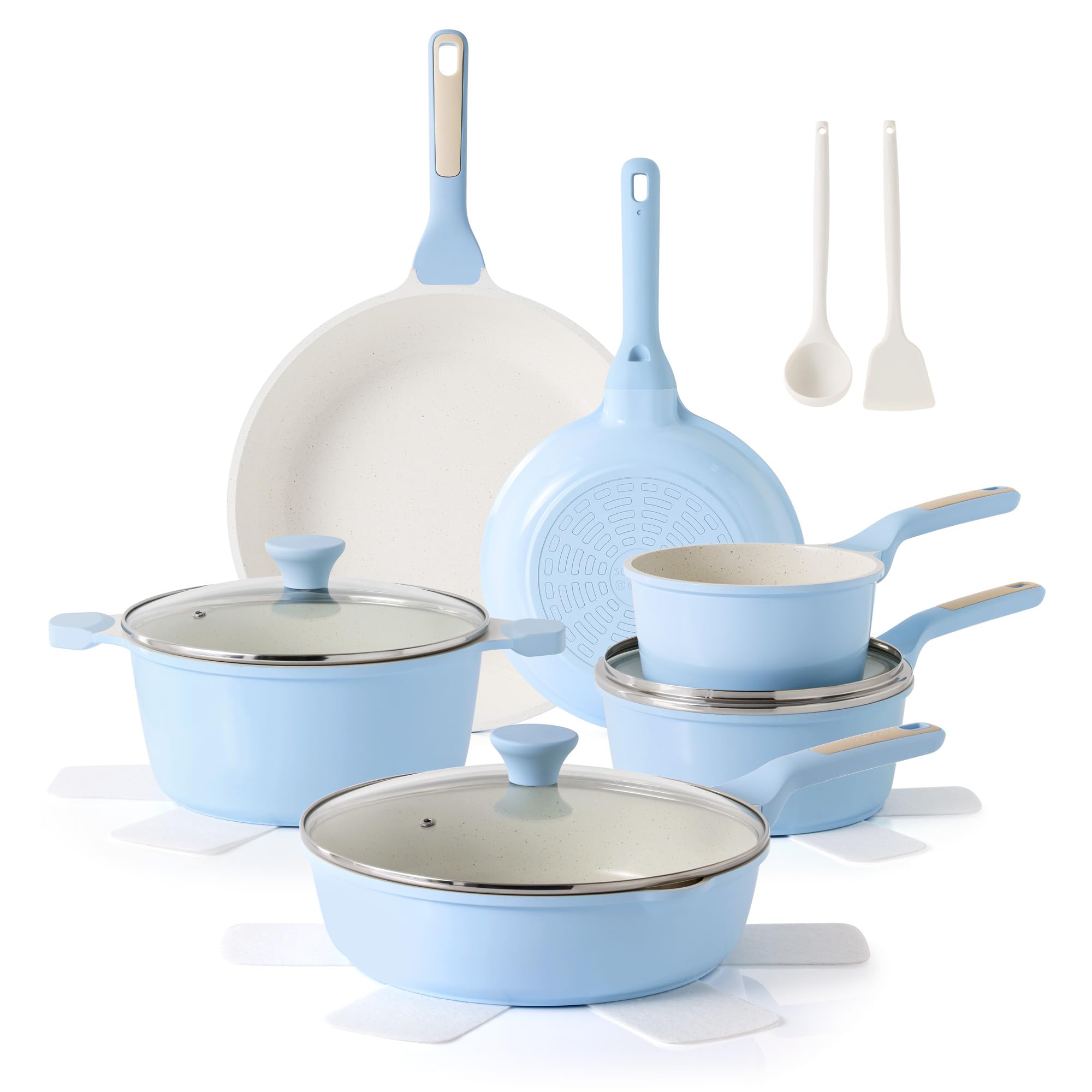 SENSARTE 16 Pcs Ceramic Cookware Set Nonstick, Healthy Pots and Pans Set, Non-toxic Kitchen Cooking Set with Stay-Cool Handles, PFAS/PTFE/PFOA Free, Blue