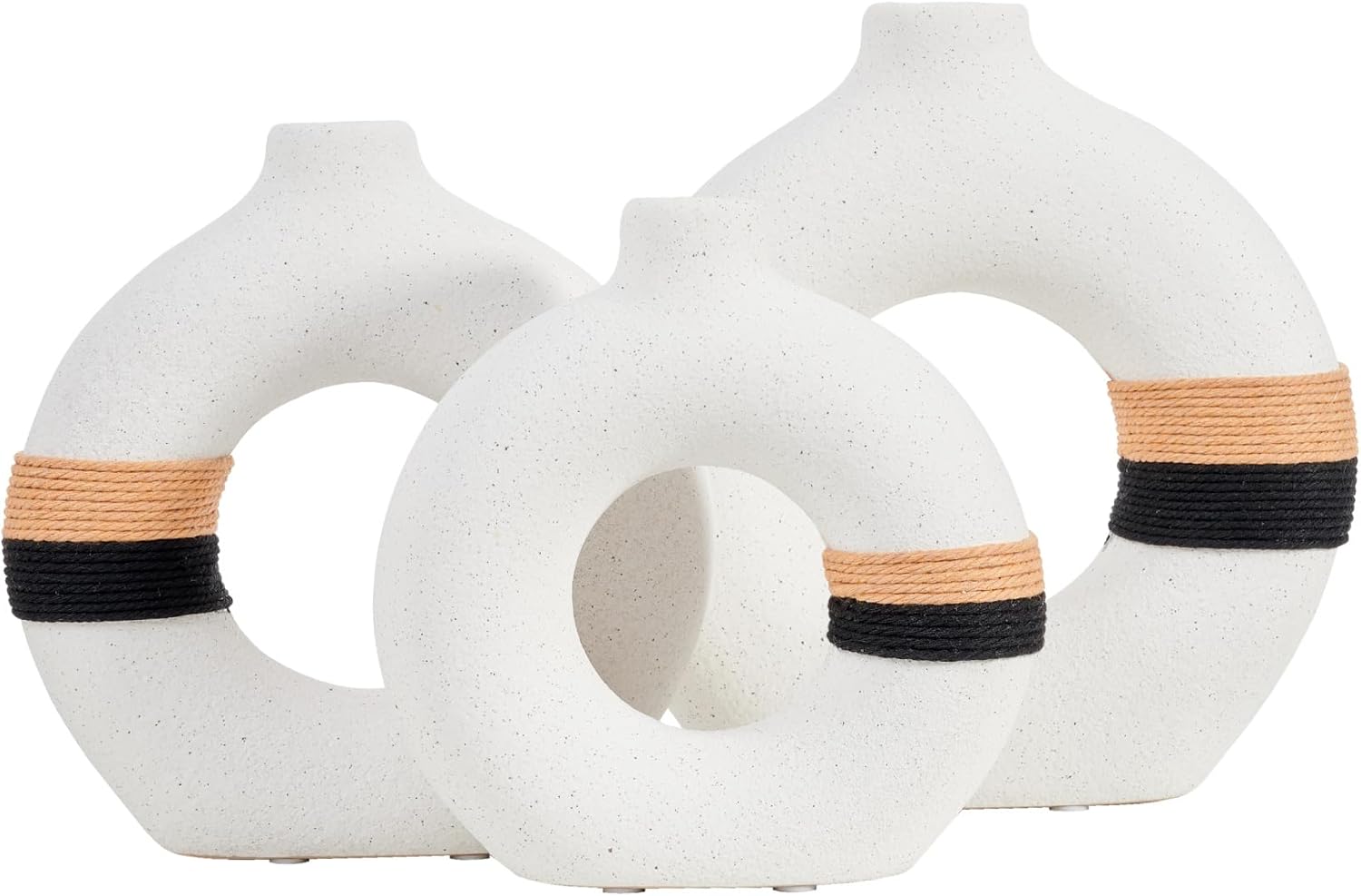 Decorative Modern Donut Shape Ceramic Vase, 3 Vases Included, Size S, M, L