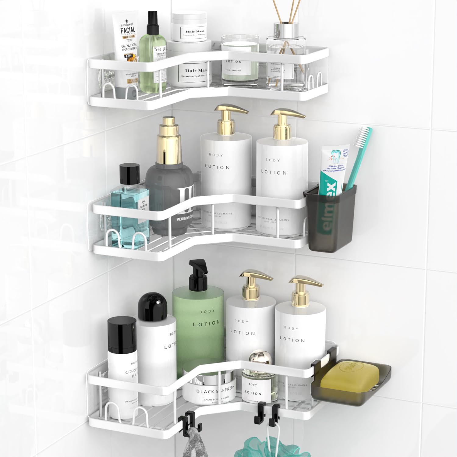 AKTECKE Corner Shower Caddy Bathroom Organizer Adhesive Shower Rack Bathtub Shelves - 3Pack No Drilling Shower Shelf For Inside Shower - Rustproof