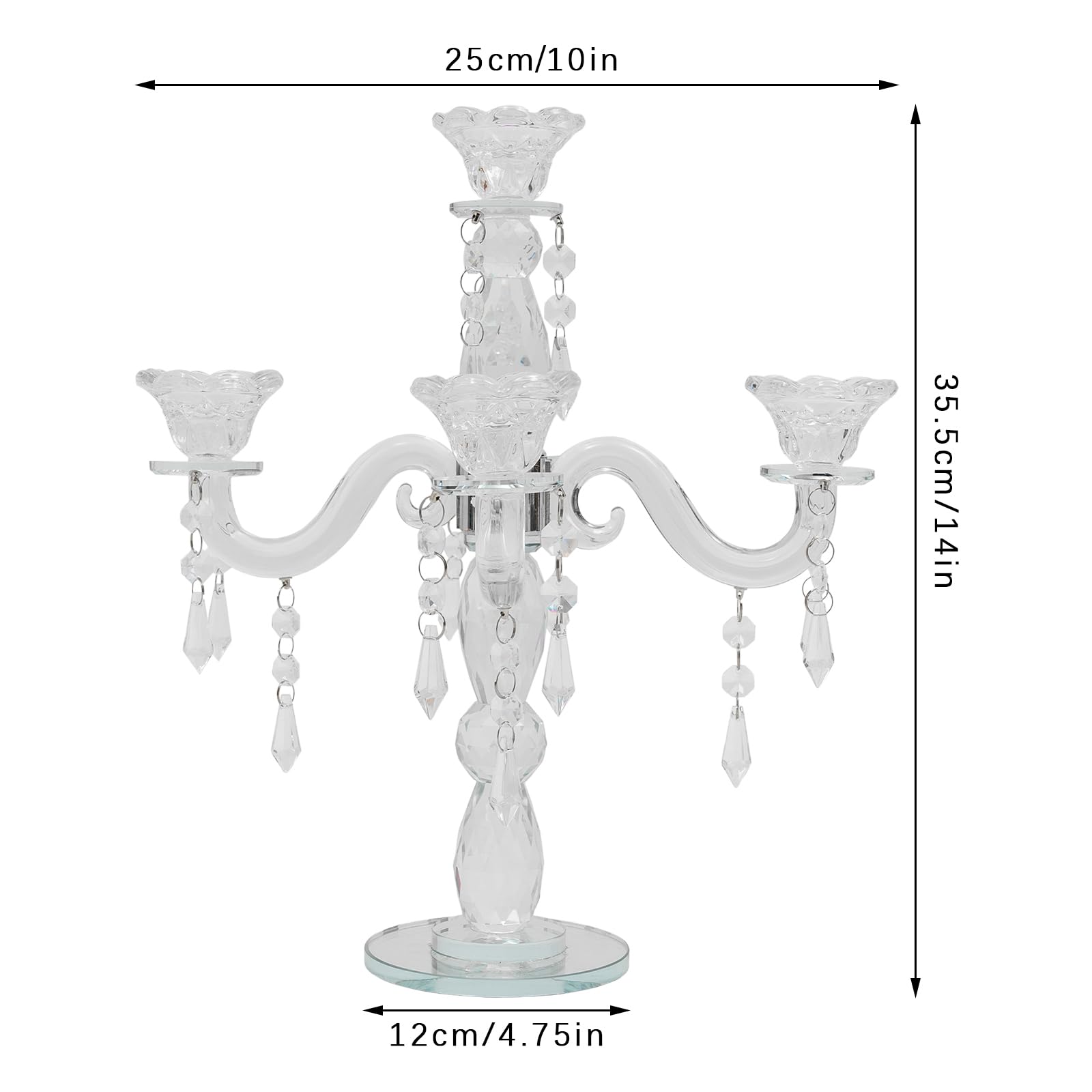 Candelabro a 5 braccia, argento con cristalli, 25 x 35,5 cm, in metallo, per Halloween, matrimoni, feste, cene, anniversari, celebrazioni ed eventi formali