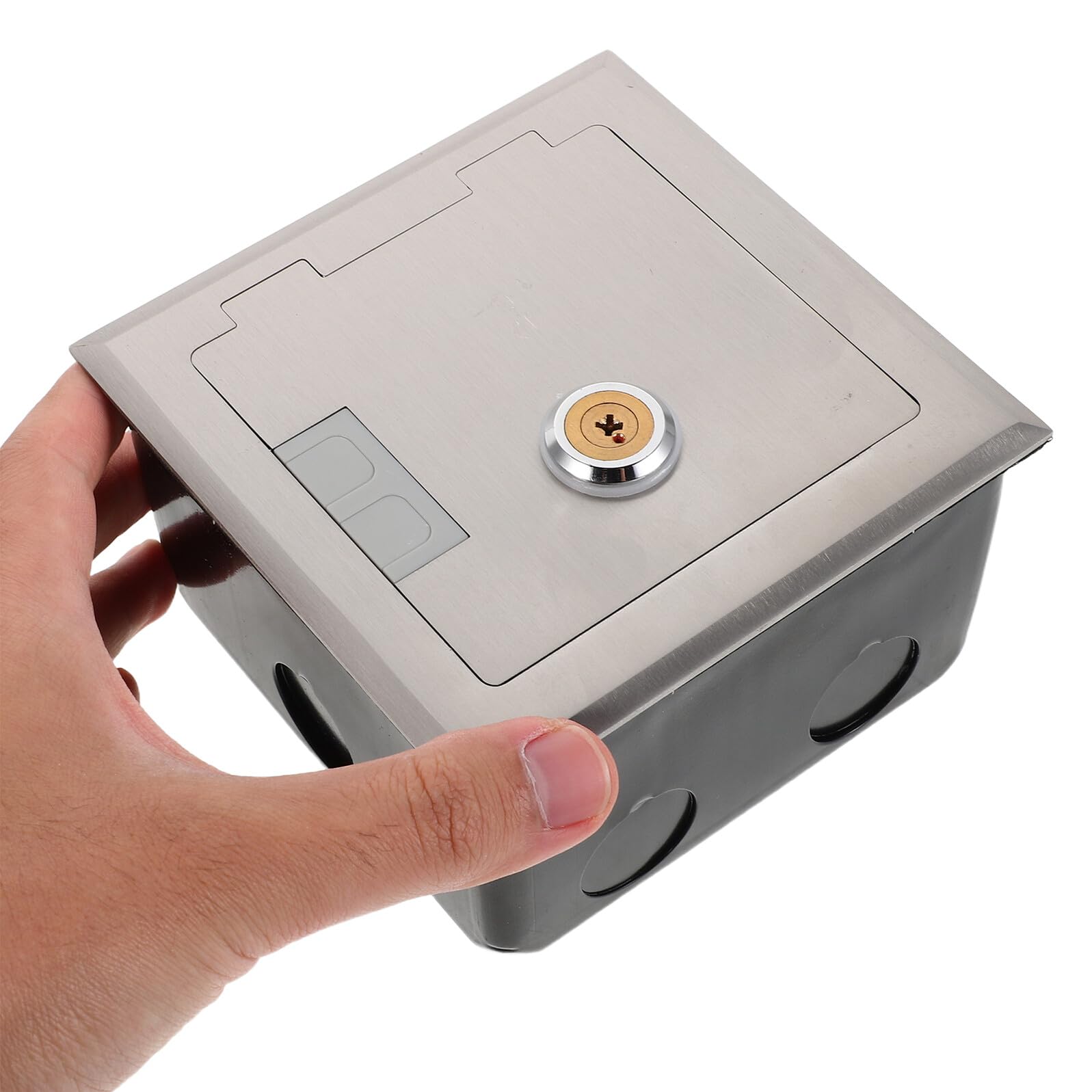 Caja para Enchufe Empotrado en Suelo Caja Protectora de Acero Inoxidable Diseño Ultradelgado 12X12 CM con Cerradura y Base de 65 CM Adecuado para Bancos y Oficinas