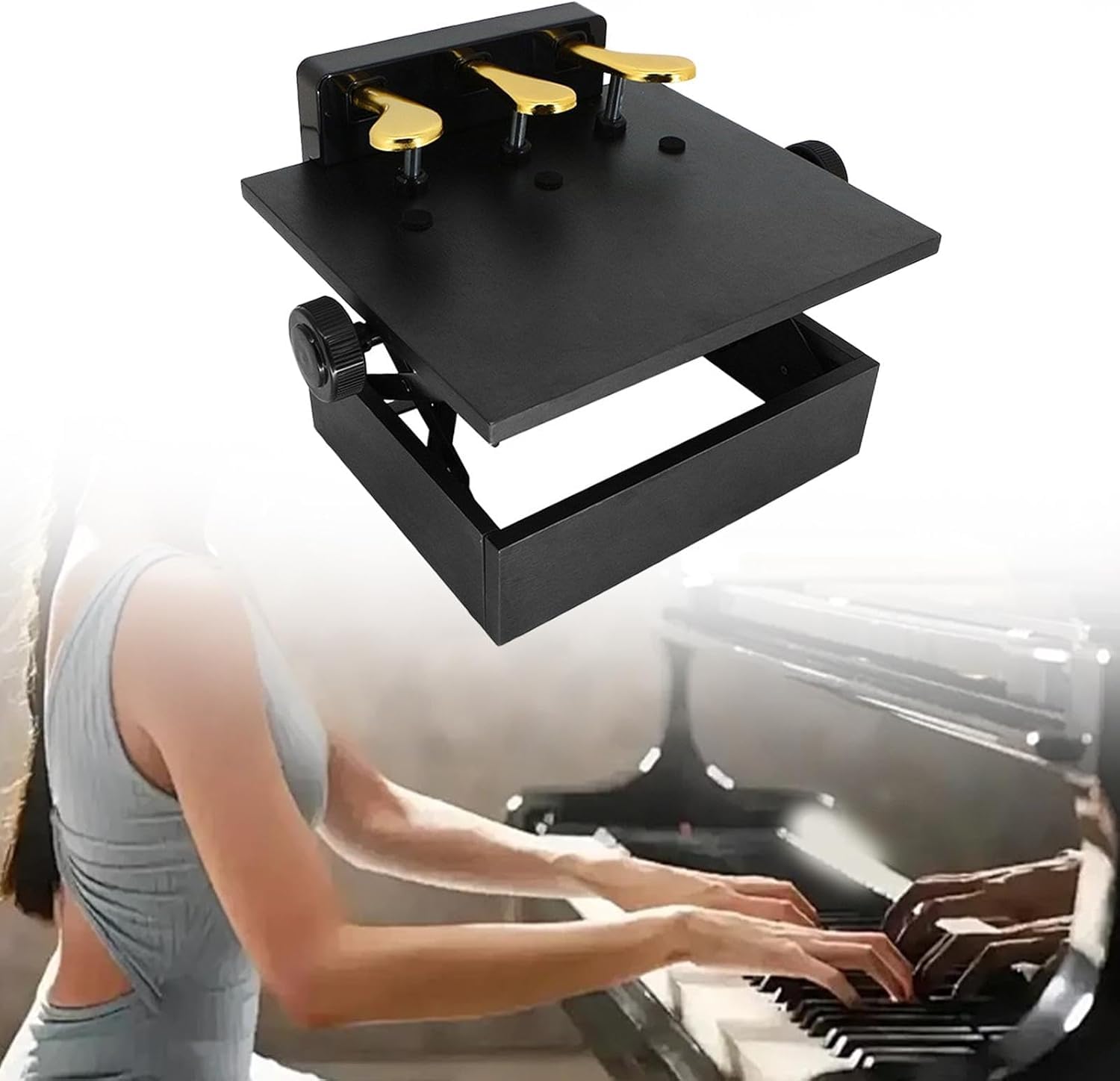 Estensore per pedale del pianoforte, accessorio per pedale di sollevamento per pianoforti a coda ed elettrici, altezza regolabile da 14 a 20,5 cm, 3 pedali per concerti e spettacoli sul palco (nero)