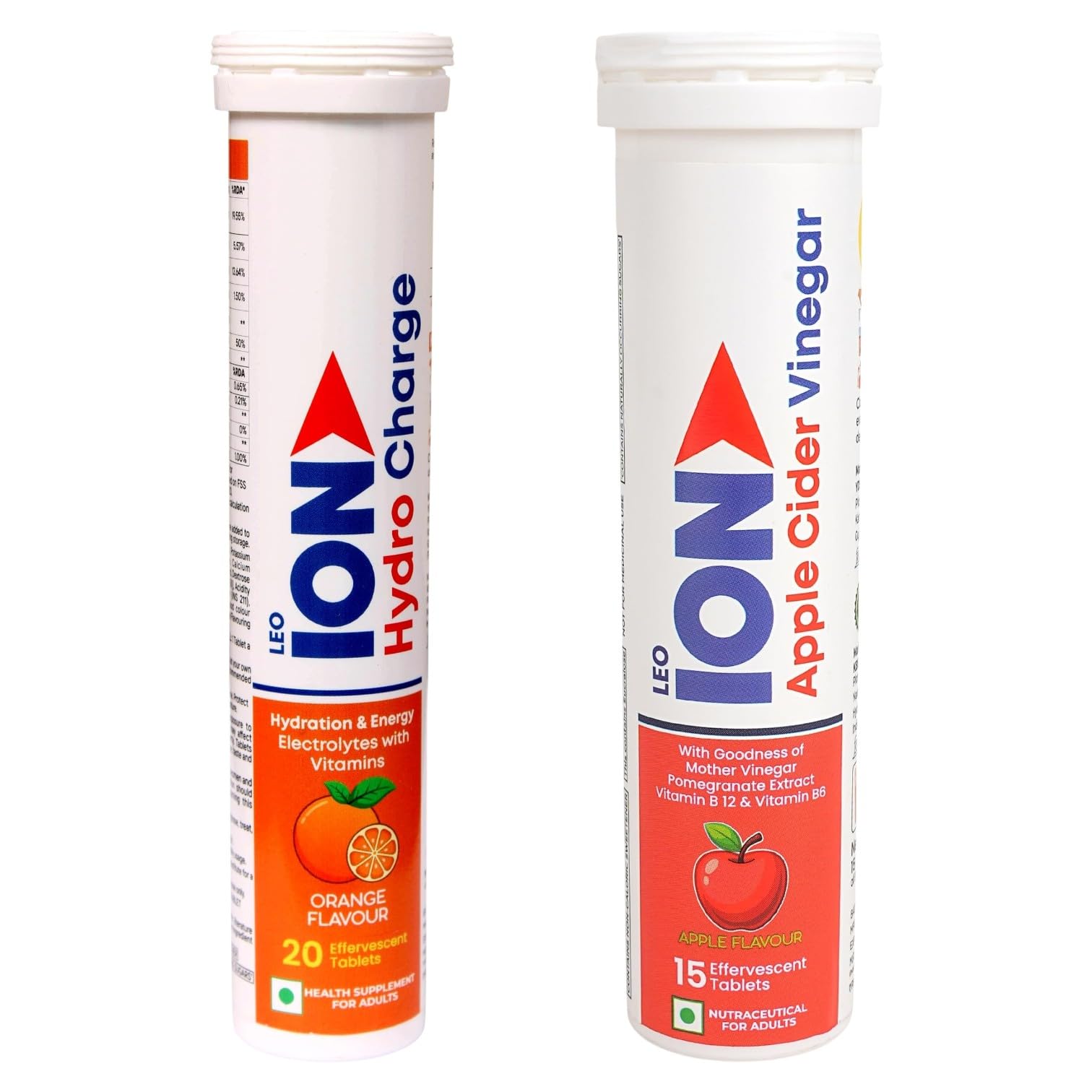 hydro charge orange (20 tab) & apple cider vinegar (15 tab) combo pack | rehydrate with citrus fizz and boost gut wellness with crisp apple supplements—your daily dual-action fizz duo.