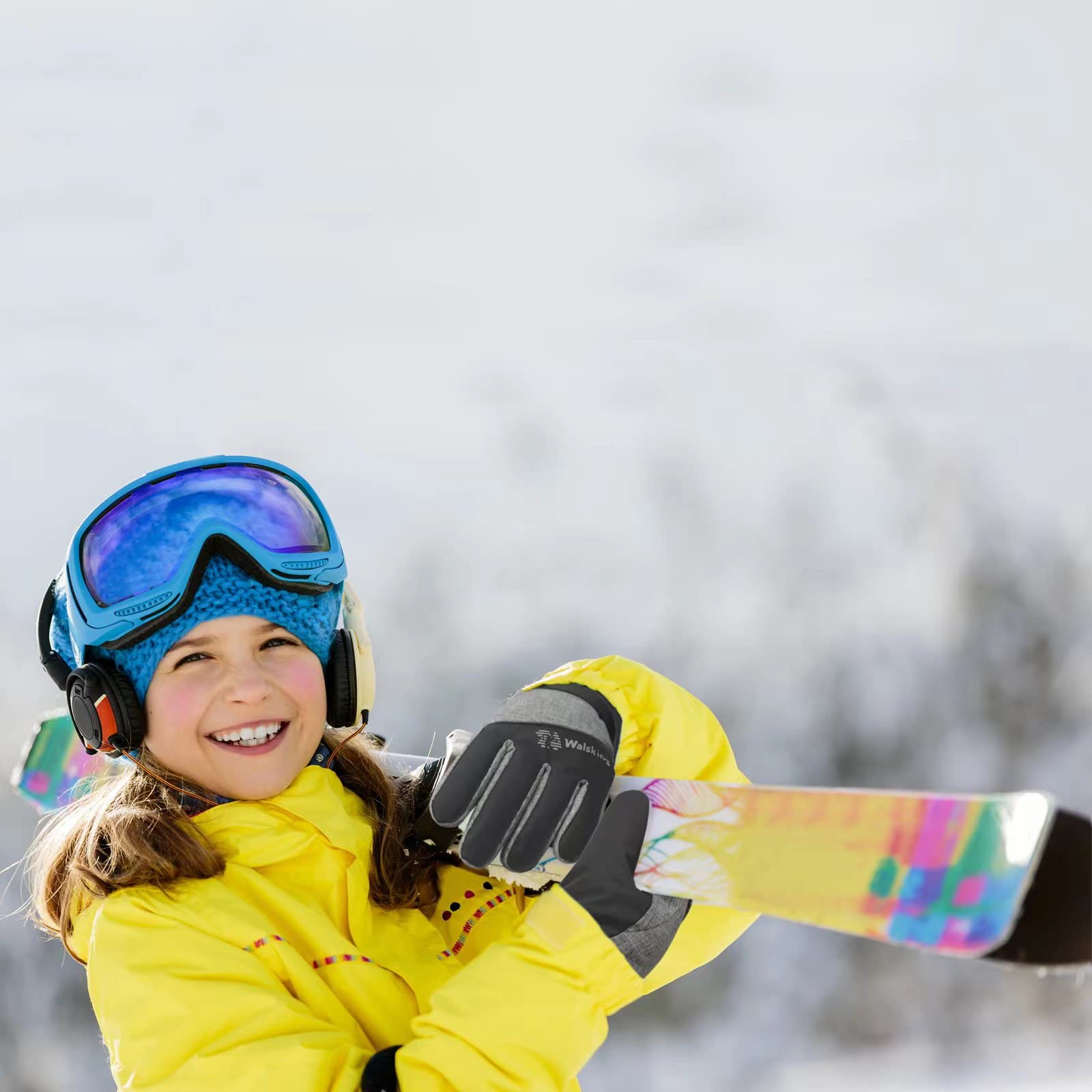 Guantes de invierno para nieve y esquí de 3M Thinsulate impermeables para clima frío y jóvenes para esquí, snowboard, para niños y niñas - negro - M/9-12 años