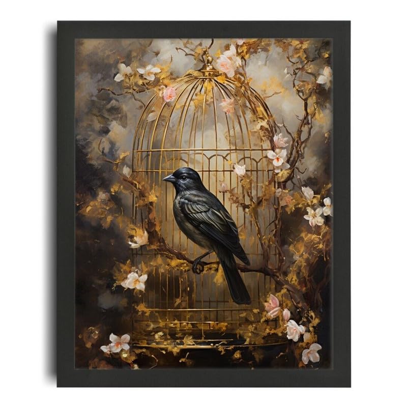 Black Bird Wall Art Vintage Gold Birdcage Artwork Shabby Chic Home Decor Prints A4 Poster on Canvas   Inspirador Motivacional Arte de la pared Vida diaria Cita alentadoras frases cortas famosas palab