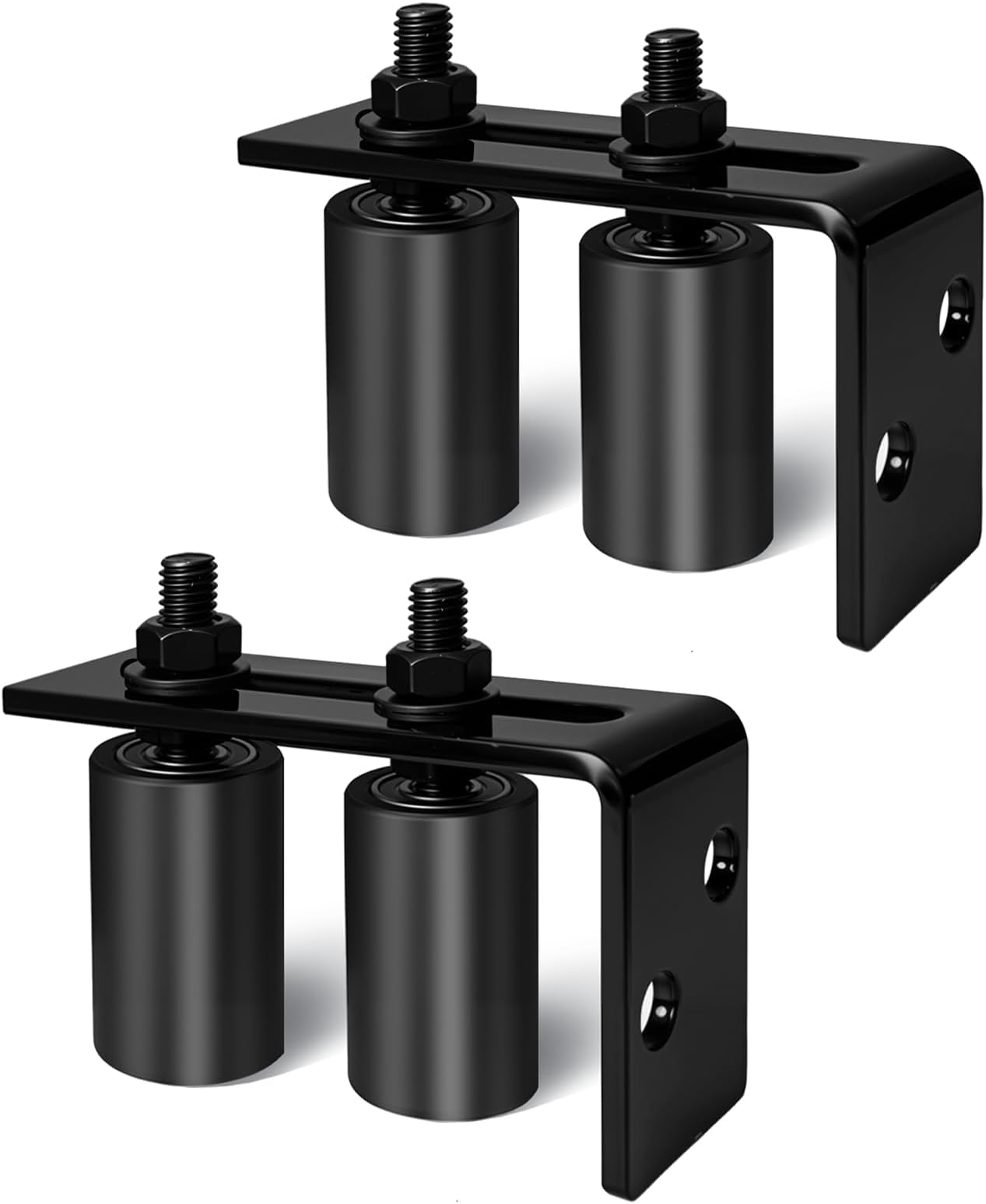 2 Pack 3" Universal Gate Roller Guide,Nylon Slide Gate Guide Rollers with Black L Bracket, Gate Hardware Roller Kit for Sliding/Rolling Gates/Barn Door Guide -2 Kit（Black）