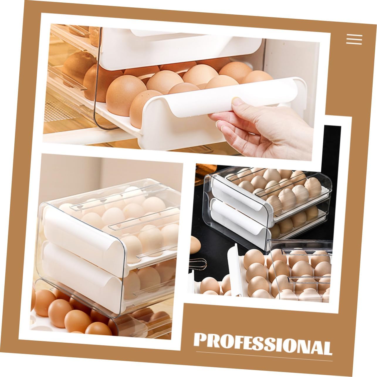 32-Compartment Stackable Egg Storage Container White Double Layer Refrigerator Organizer Pull-Out Drawers for Kitchen Storage and Organization