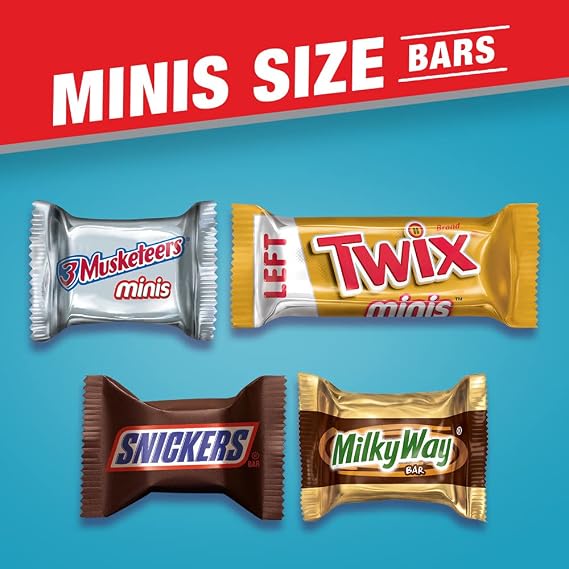 Mars SNICKERS, TWIX, 3 MUSKETEERS & MILKY WAY Individually Wrapped Variety Pack Minis Chocolate Candy Bars Bulk Assortment, 67.2 oz Bag