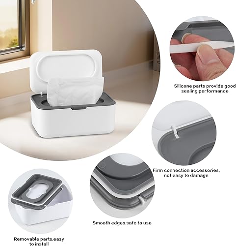 Miniatura 4 de 2 dispensadores de toallitas para bebé, soporte para toallitas para bebés y adultos, mantiene el tejido húmedo fresco, funda para toallitas fáciles