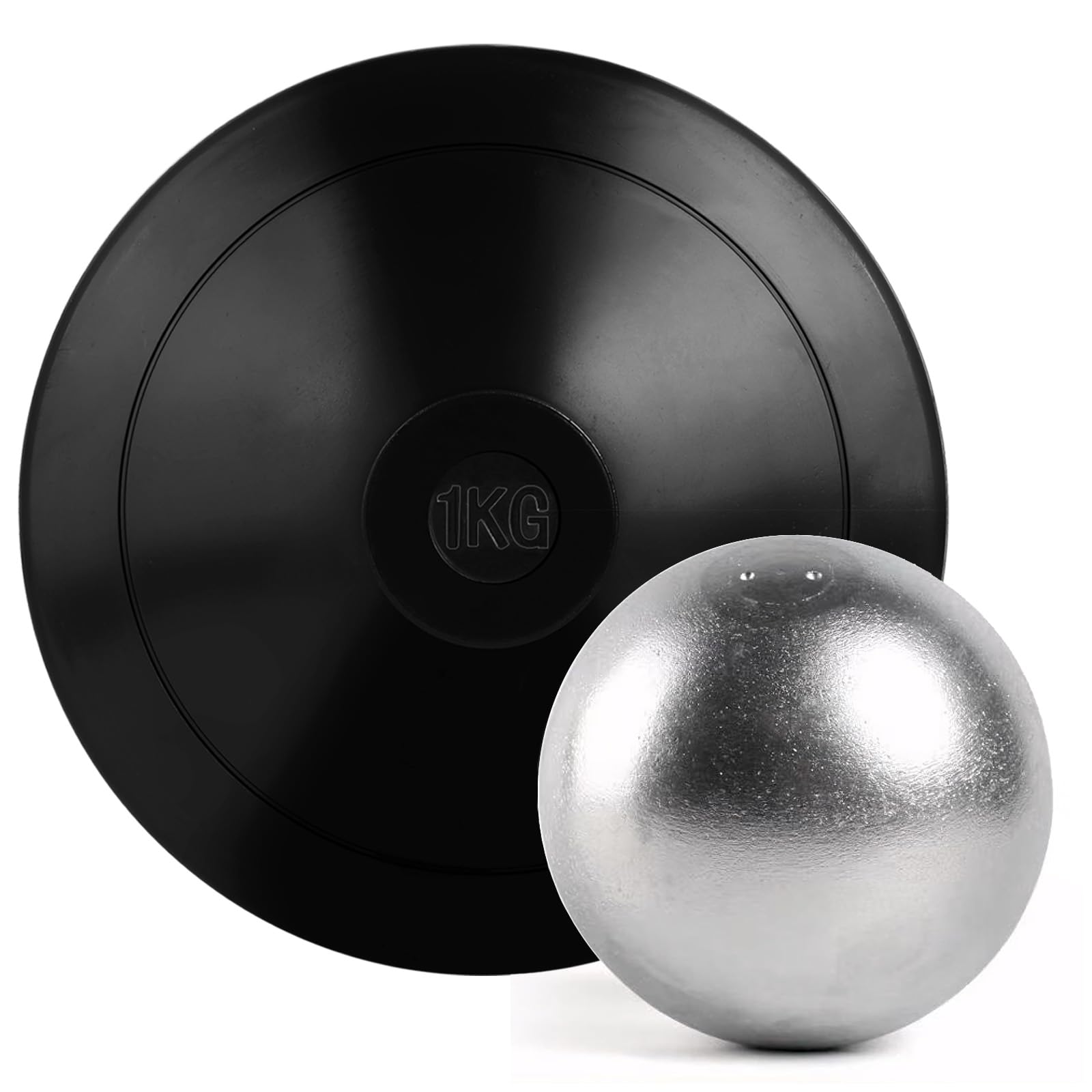 1 Pcs 4 KG (8.8lb) Shot Put and 1 Pcs 1 KG Rubber Discus for School Track and Field Discuses Iron Shot Put Shot Put Ball for Outdoor Practice Throwing