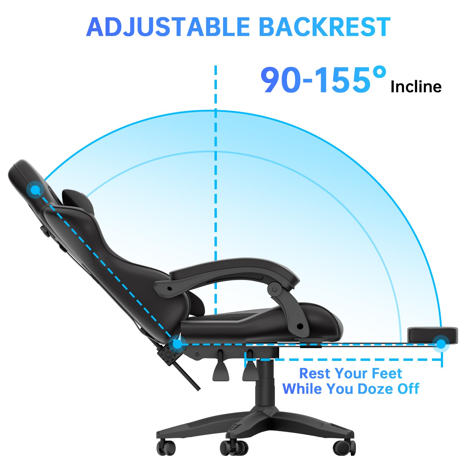 Sedia da gioco con poggiapiedi allungabile e supporto lombare regolabile, reclinabile a 90°-155°, in pelle PU, sedia ergonomica per computer, sedia da ufficio in memory foam con cuscino per