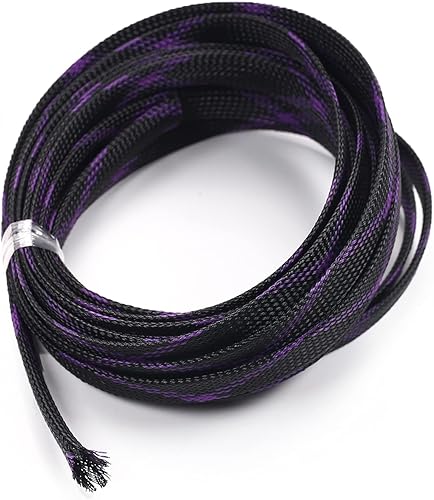 Vista 11 de Bettomshin 1 funda de organización de cables de 16.4 pies (16.4 ft), 9/16 pulgadas de ancho, protector de cable PET negro y dorado, tubo de telar