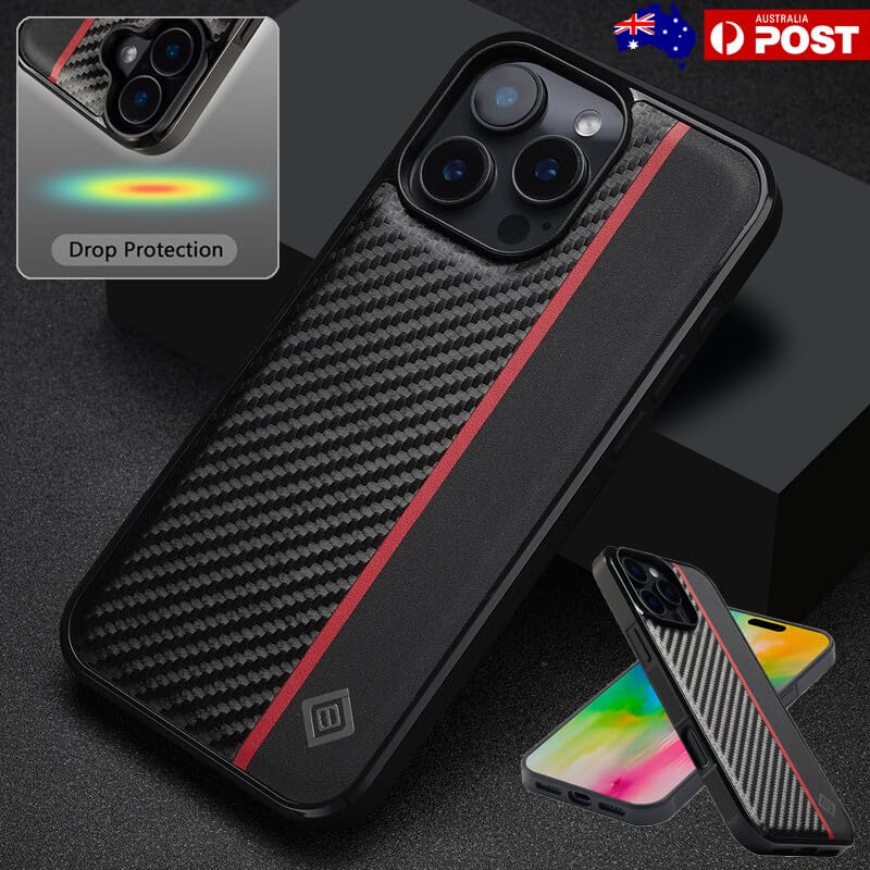 Coque iPhone 11 Pro Max en cuir fibre de carbone noir élégante - 2