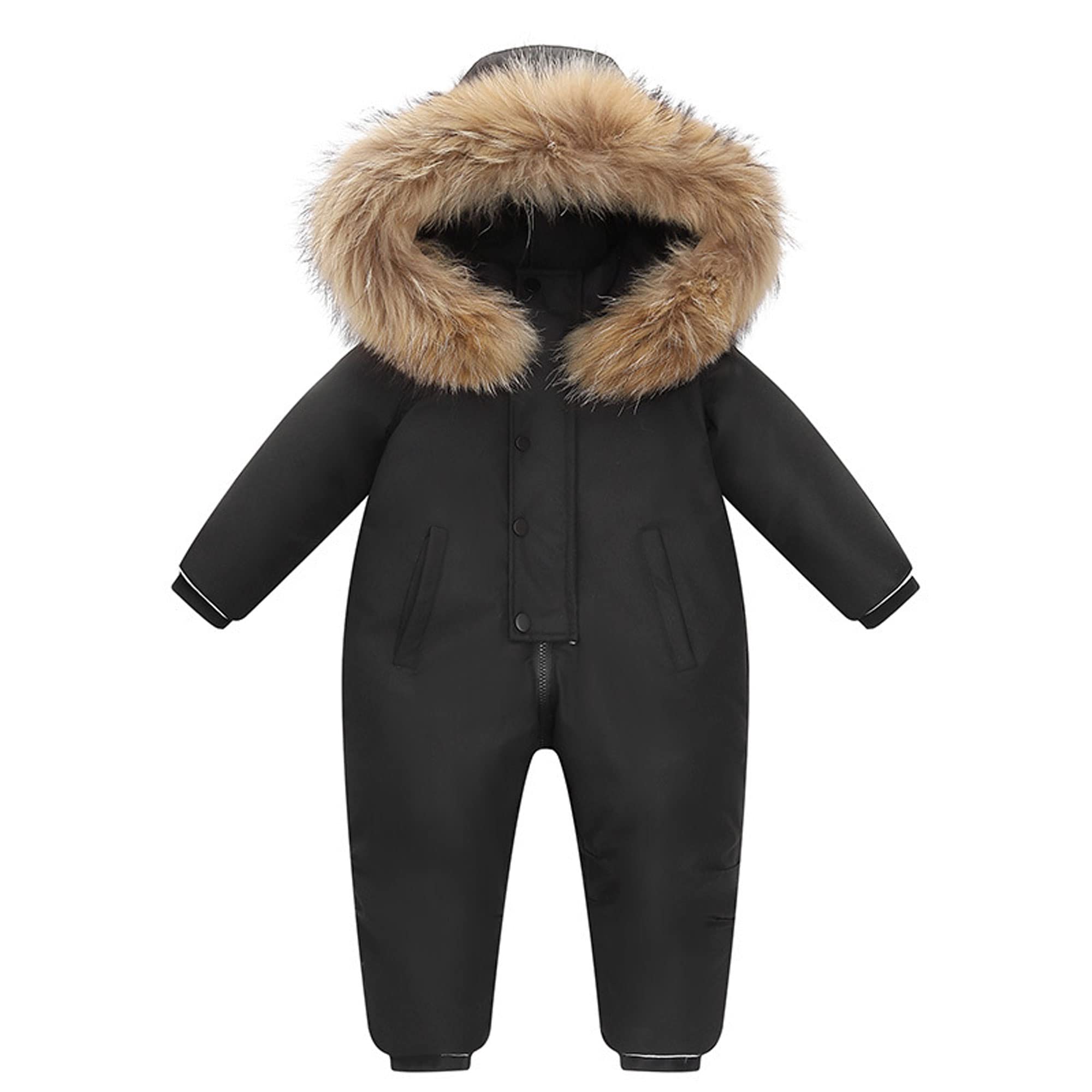 bestgift Traje de una sola pieza para niños hombres y mujeres traje de esquí de plumón traje de una sola pieza 1-6 años engrosado, Negro, 120 cm