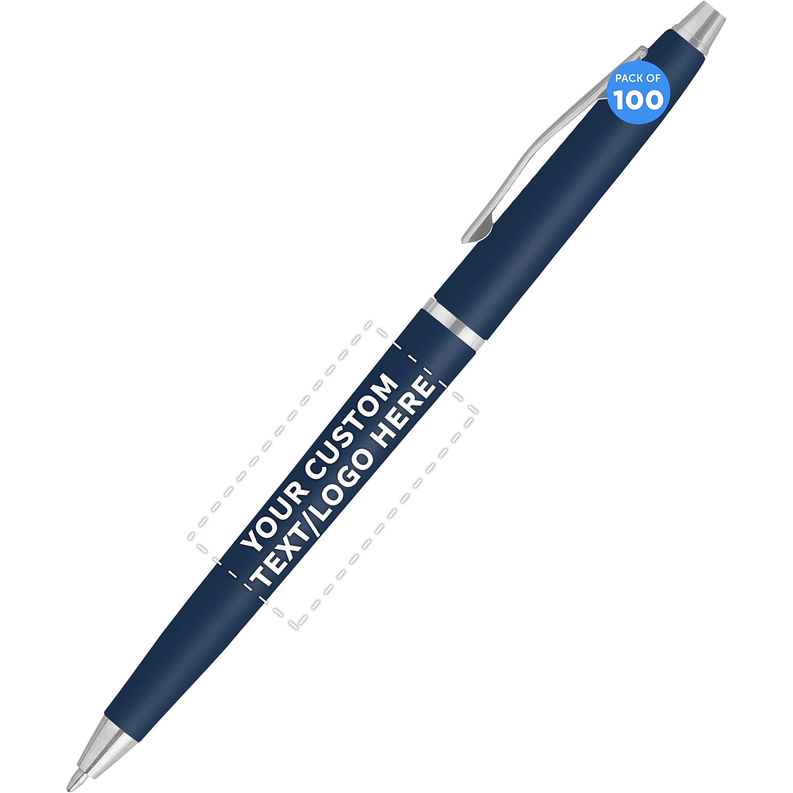 Sponsored Ad - Custom Langham Ballpoint Pens Set of 100, Personalized Bulk Pack - Black Ink, Great for Office, School, Business, Tradeshows - Navy Blue