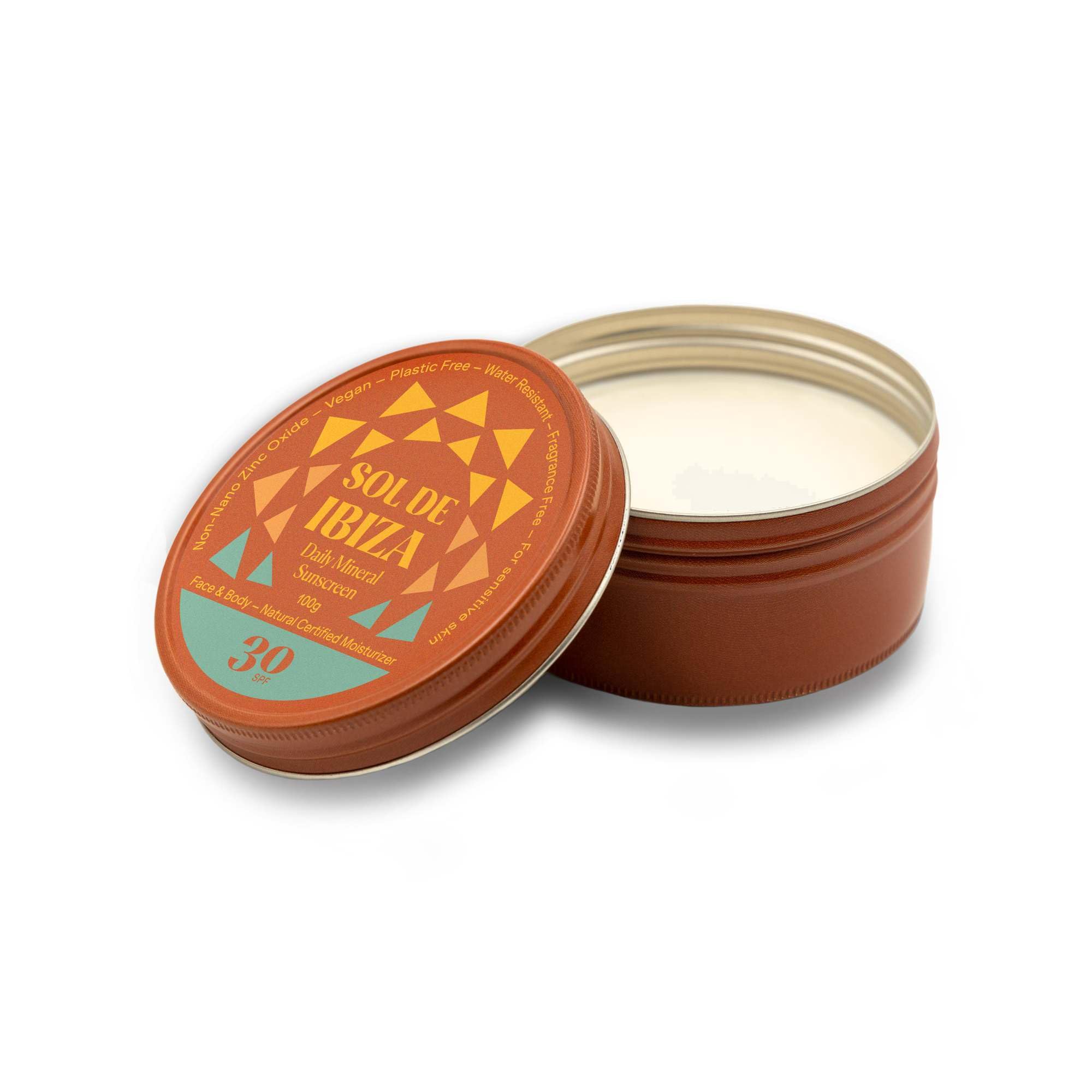 Sol De Ibiza - Protector Solar Natural Mineral SPF30 - Cara & Cuerpo - Óxido de Zinc Non Nano - Vegano - Plastic Free - Resistente al agua - Nutritiva y calmante - NUEVA TEXTURA CREMOSA