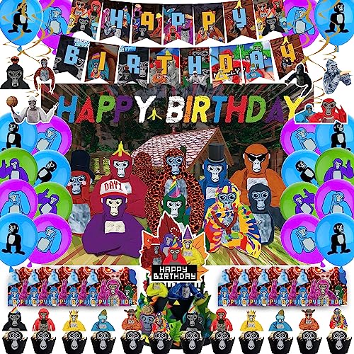 Vr Gorilla Theme Party Supplies And Decorations, Game Birthday Party Kit Includes Banner, Cake Topper, Cupcake Toppers, Balloons, Backdrop, Hanging Swirls, Birthday Gift For Kids #TOP13