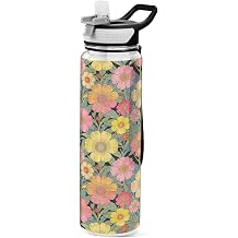 sports water bottle clear Floral Pink Yellow and Orange Blooms For yoga portable travelling Travel Home Office