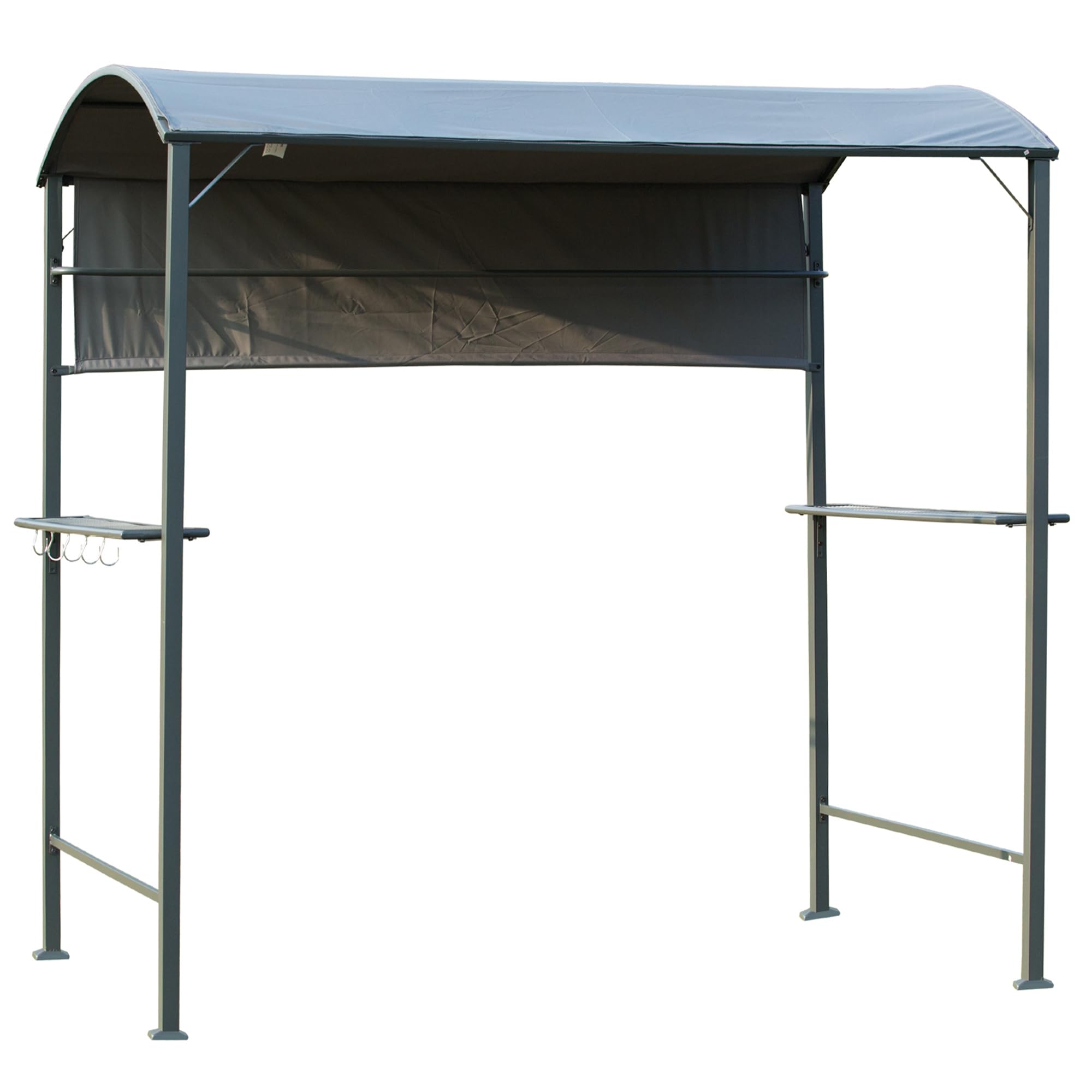 7FT Grill Gazebo BBQ Canopy with Sun Shade Panel Side Awning, 2 Exterior Serving Shelves, 5 Hooks for Patio Lawn Backyard Multi