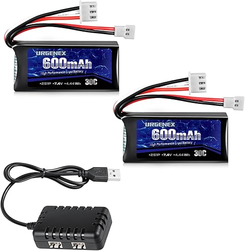 URGENEX FCX24 Batería Lipos 2S 30C 600mAh Batería de litio recargable con enchufe Molex compatible con FMS RC Car y la mayoría de camiones RC 110,