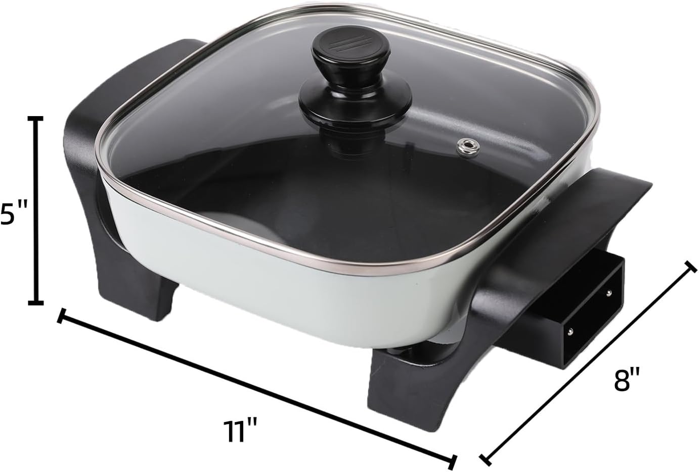 8" Electric Skillet with PFAS-Free Non-Stick Ceramic Coating, Removable Frying Pan, Adjustable Temperature, Reversible Design, Tempered Glass Lid, Vibrant Green