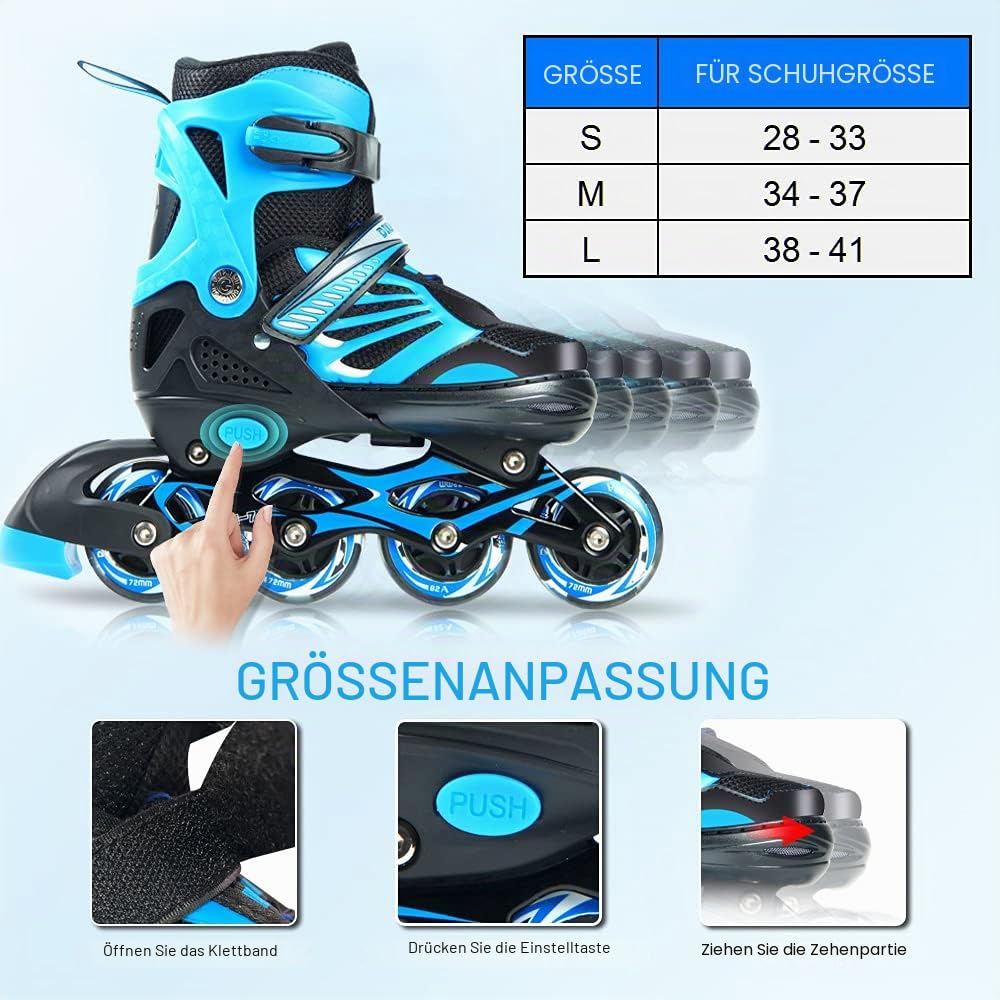 Lixada Inline Skates Kinder Vestellbare Inliner mit beleuchteten PU Rädern Rollschuhe Geschenk für Kinder Teenager,Jungen Mädchen Anfänger Damen Herren,Größe 28-33/34-37/38-41