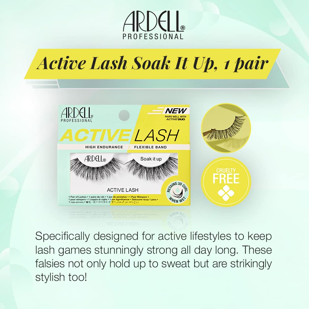 Ardell Active Lash Soak It Up False Eyelashes, Water-resistant, Medium Volume and Length, Vegan Friendly, 1 Pair (Pack of 1) - Image 2