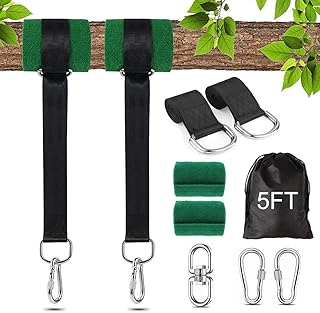 Zuorery Tree Swing Hanging Straps Kit, 5FT/10FT Hold 2200LBS, with 2 Tree Swing Straps, 2 Heavy Duty Carabiner, 2 Tree Protector, 1 Swivel and 1 Carry Bag Perfect for Tree Swing Hammocks (5FT)