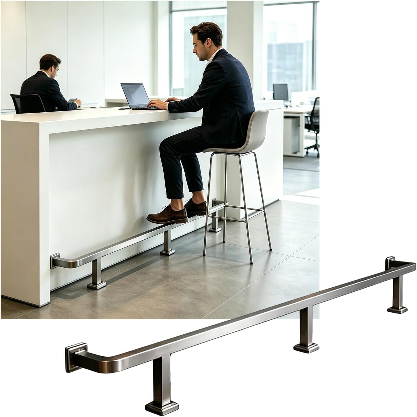 HGOuhK Bar Foot Rail Kit Square Tube Bar Foot Rail，Brushed Rail Kit，for Kitchen Pub & Counter(Silver,1.0M/3.28FT)