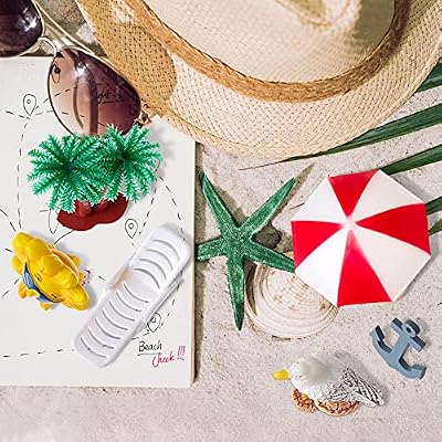 24 Pieces Hawaiian Beach Cake Decoration Green Palm Tree Cake Toppers Summer Chair Umbrella Toppers for Hawaiian Beach Theme Birthday Wedding Baby Shower Party Supplies
