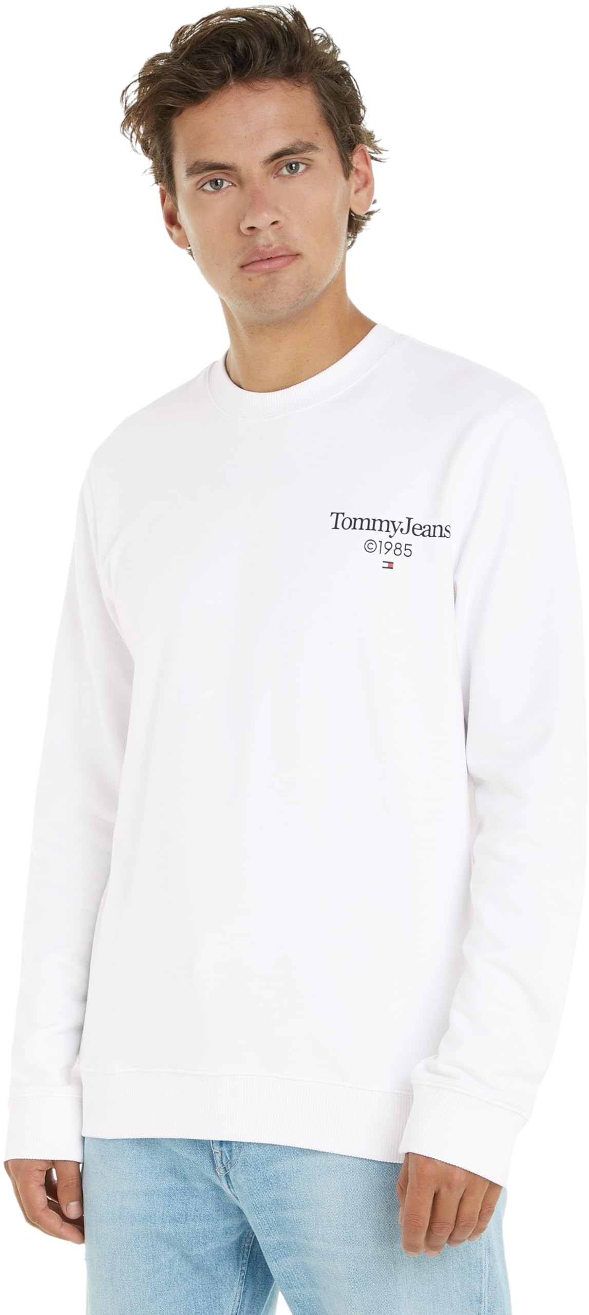 Tommy Jeans Felpa Uomo senza Cappuccio S Bianco (White)