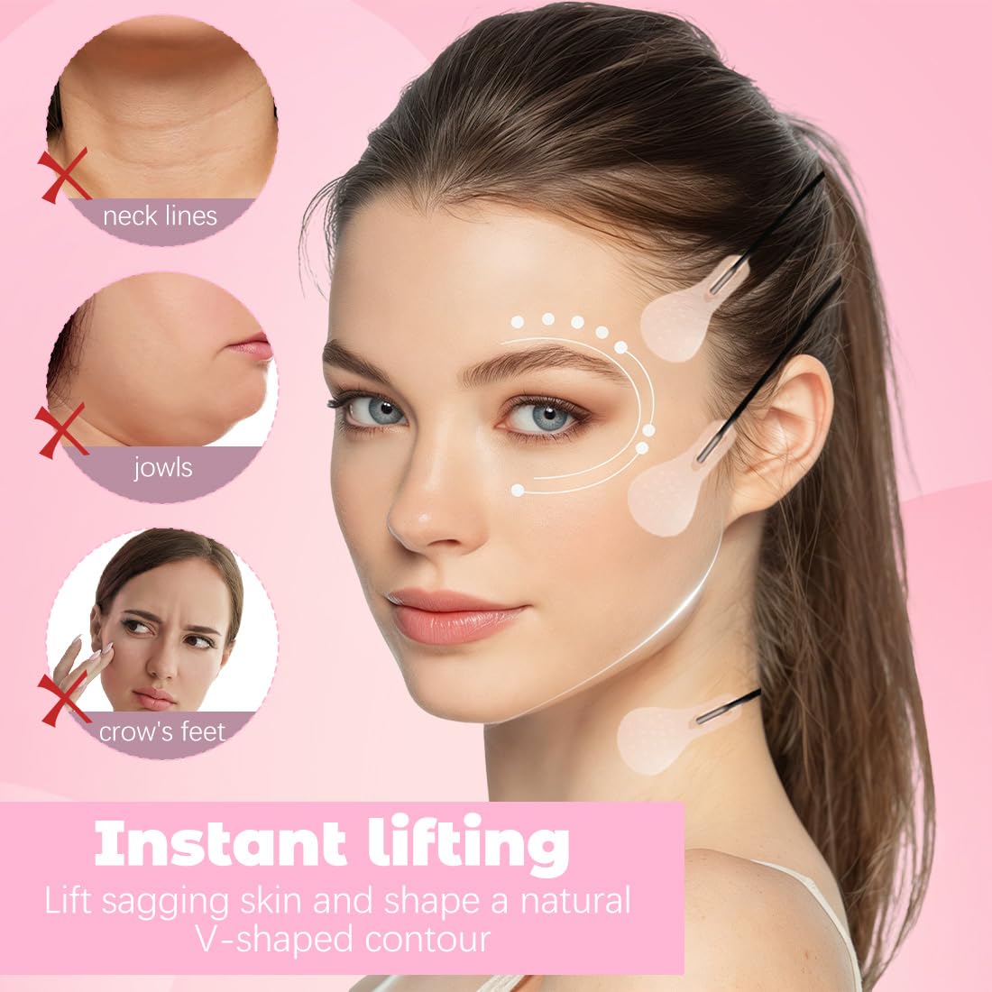 Face Lift Tape 80 Piezas Lifting Facial Parche Lifting Cuello Ojos Y Barbilla Cinta De Estiramiento Facial Banda De Estiramiento Facial En Forma De V Para La Mujer Anti-Envejecimiento