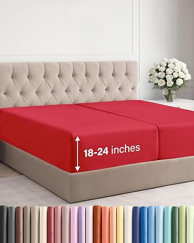 Miniatura 107 de Sábana bajera extra profunda tamaño Queen – Sábana bajera individual de lujo para hotel solamente – Se adapta fácilmente a colchones de 18 a 24