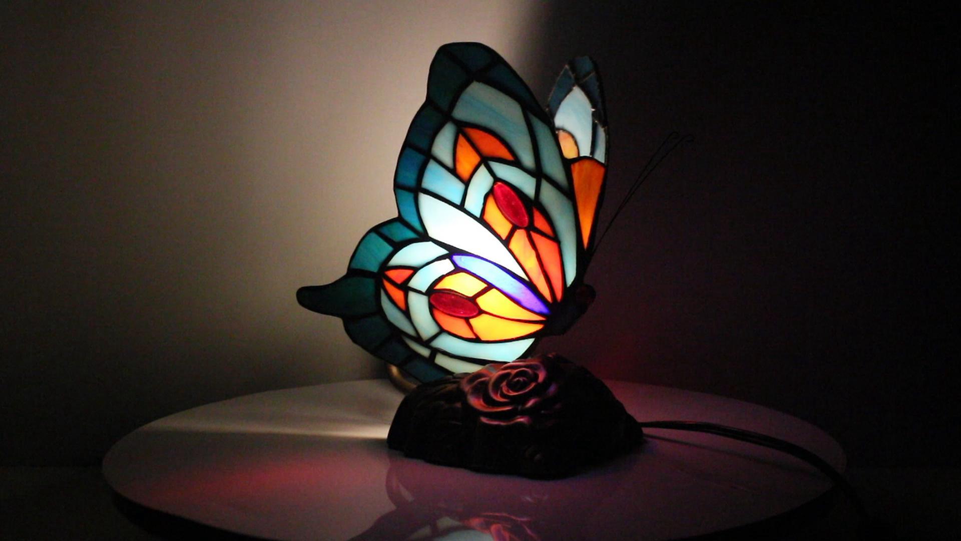 ZJART Small Tiffany Table lamp Stained Glass Butterfly Desk Lamp