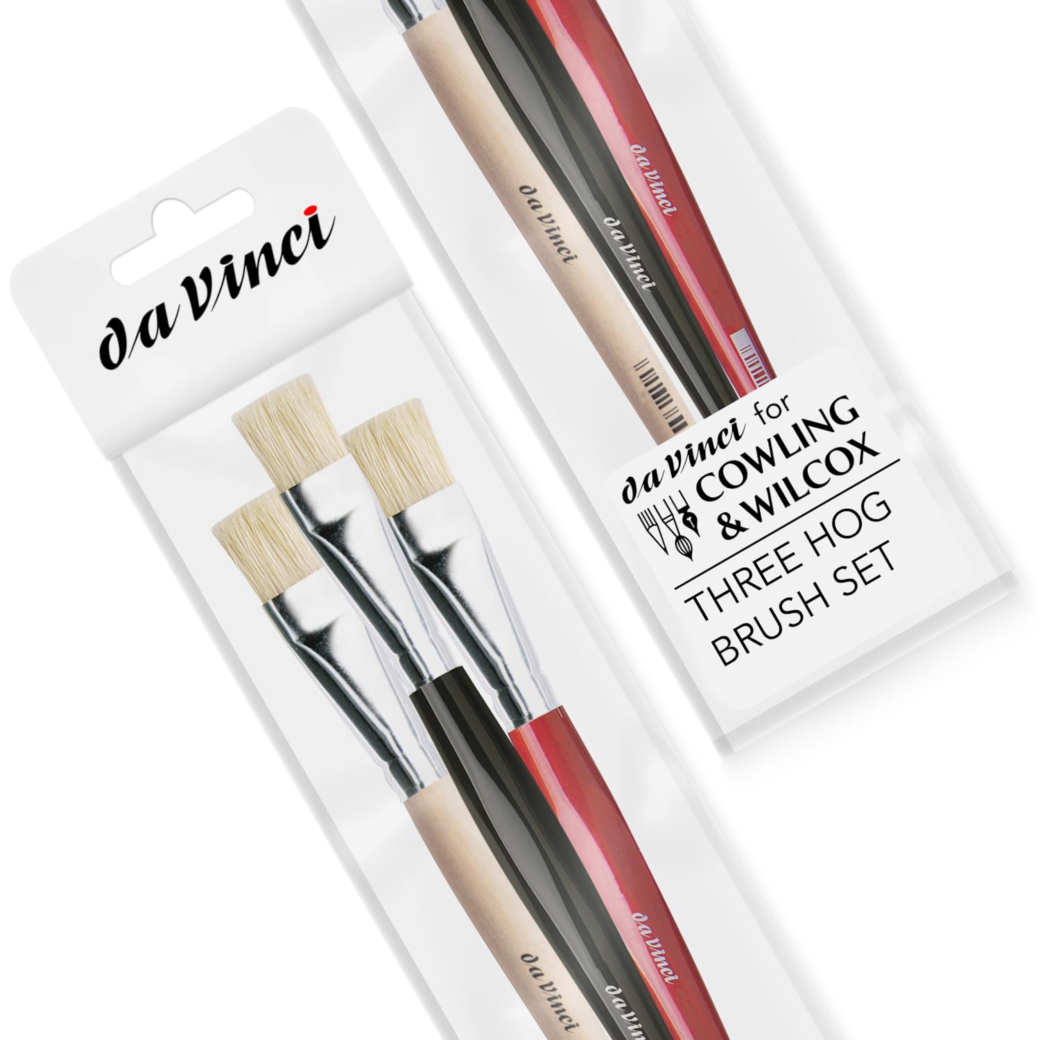 Cowling & Wilcox Assorted Exclusive Da Vinci Triple Hog Brush Set (3Pc) | Natural Hog Bristles | Ideal For Large Areas And Washes | Suitable For Acrylics, Oils, Arts & Crafts And More