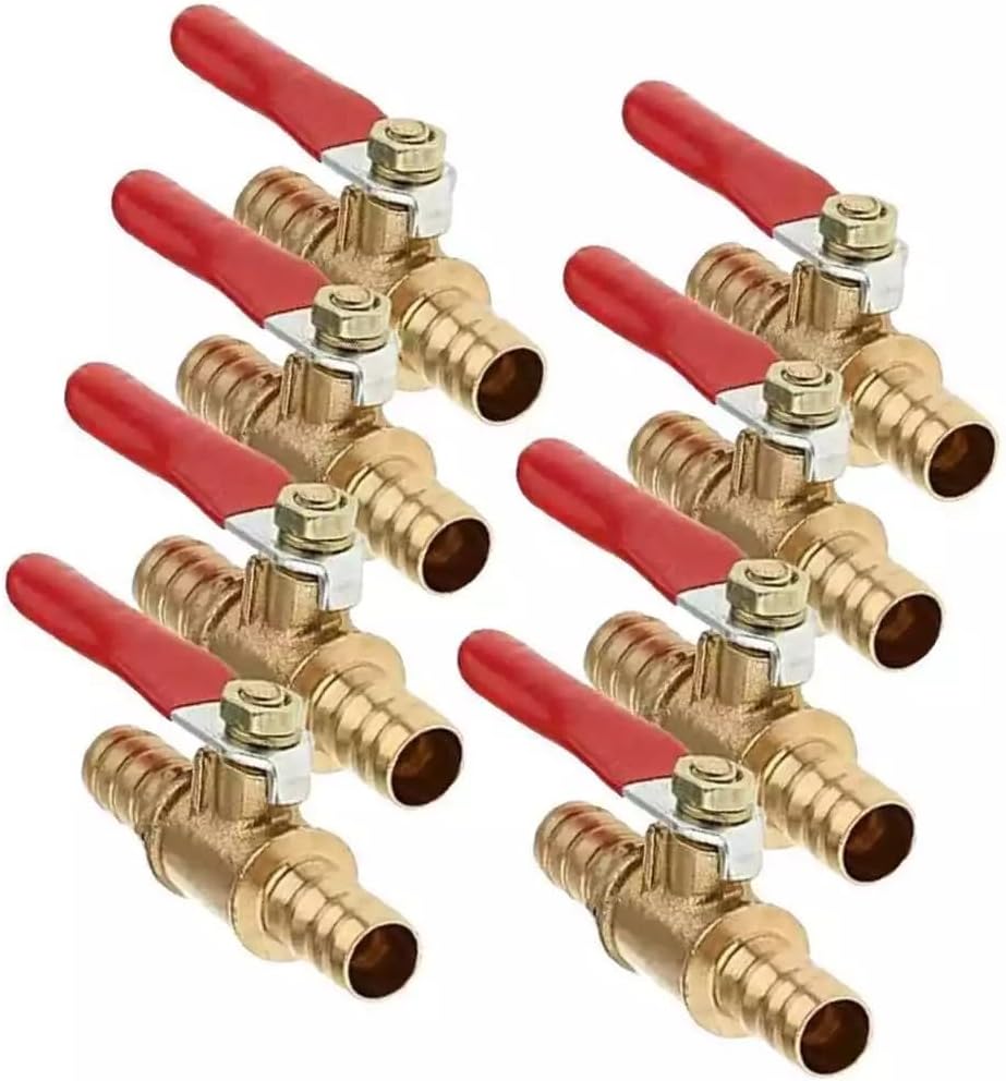 Car Repair 8Pcs 8mm Hose Barb Inline Water/Air Gas Fuel Line Shut-Off Brass Ball
