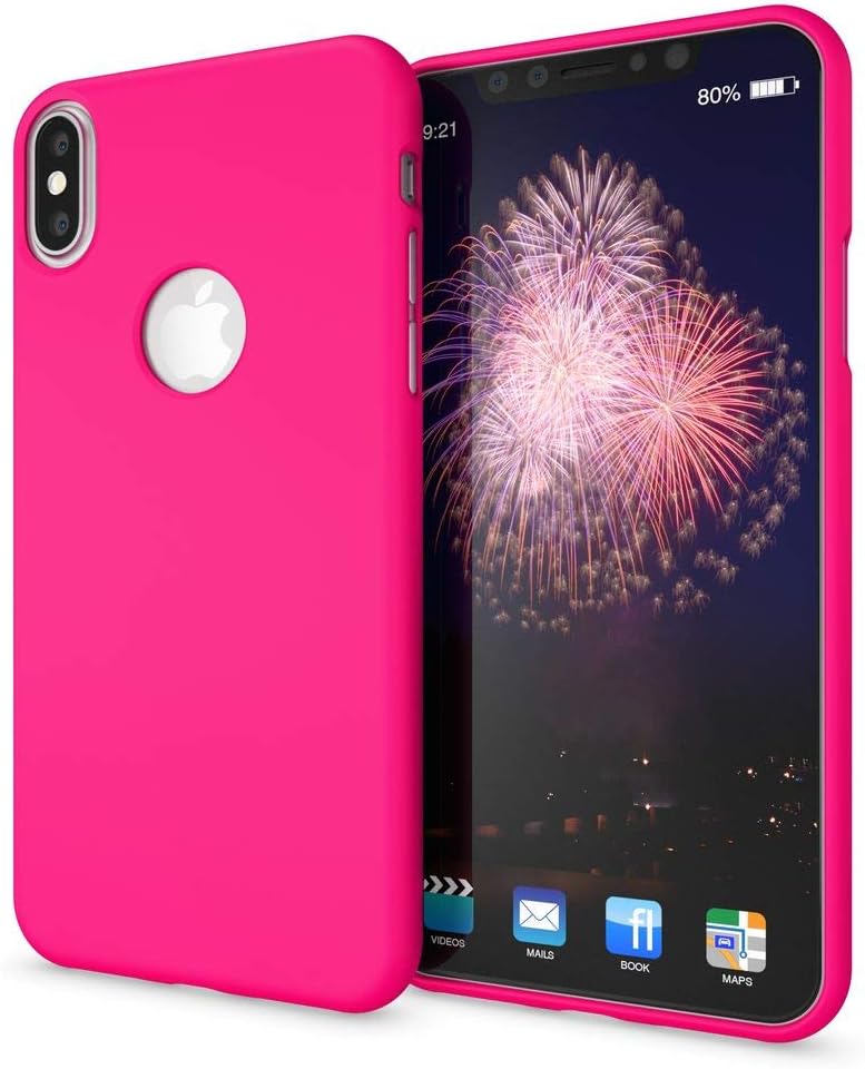 NALIA Case Compatible with iPhone Xs Max, Ultra-Thin Luminous Neon Back-Cover Silicone Protector Rubber Soft Skin, Flexible Protective Shockproof Slim-Fit Bumper Smart-Phone Back-Case, Color:Pink