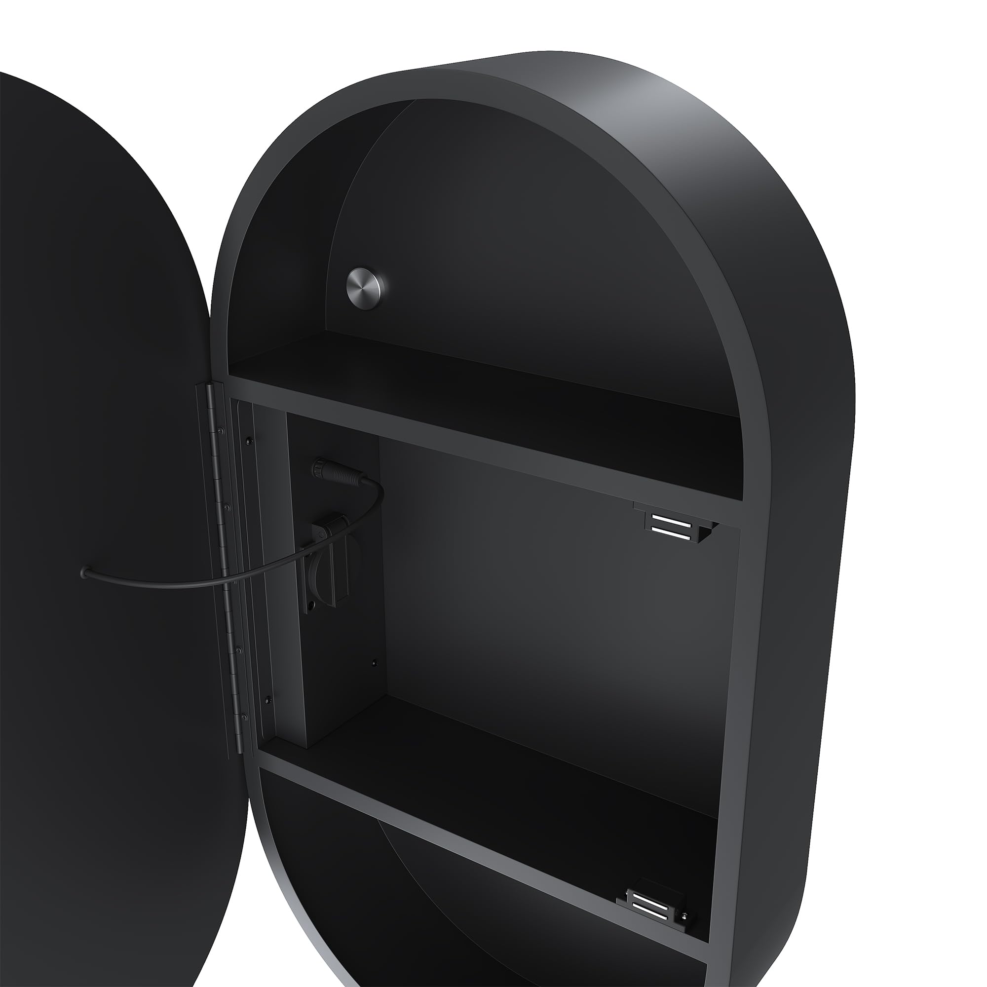 SONNI Armadietto a specchio da bagno con illuminazione e presa LED, interruttore touch, dimmabile, 3 colori luce regolabili, anti-appannamento, ovale, 40x70 cm, nero opaco