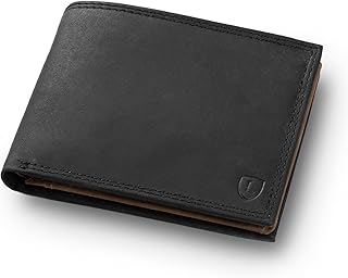 iClassy Querformat - Echtleder Geldbörse handgemacht und doppelt genäht Herren Portemonnaie mit Münzfach und Platz für 14 Karten + 1 Sichtfach mit RFID NFC Schutz - Geschenk | (Schwarz/Braun)